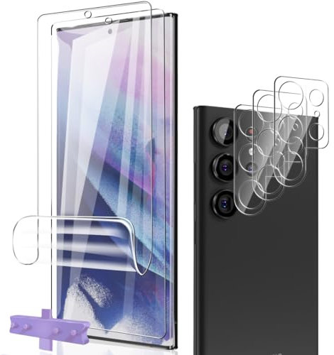 Phlleyaa Pellicola Protettiva per Samsung Galaxy S23 Ultra TPU Pellicola 2 Pezzi e Vetro Fotocamera 3 Pezzi,Installazione Facile Senza Bolle Anti Graffio per Galaxy S23 Ultra Vetro Temperato