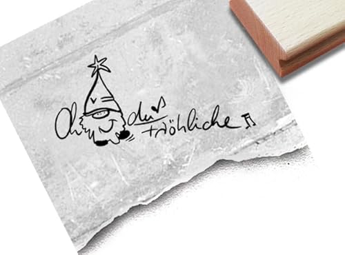 Stempel Oh du Fröhliche mit Weihnachtswichtel - Weihnachtsstempel mit Wichtel Gnom - Karten Geschenkanhänger Tischdeko Scrapbook - von zAcheR-fineT (groß ca. 68 x 32 mm)