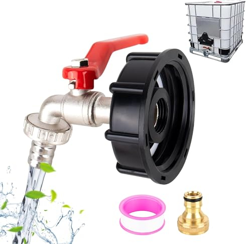 Robinet Cuve 1000L S60X6 IBC Raccord Robinet avec raccord de Tuyau 1/2 Adaptateur de Réservoir en Alliage d'aluminium Robinet de Jardin avec Adaptateur en Plastique,pour d'adaptateur de Cuve