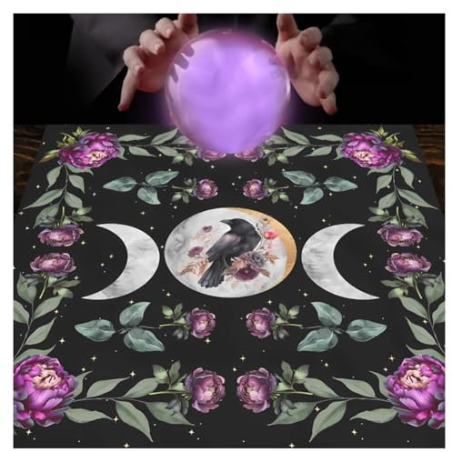 Wisafory Altartuch Tarotkarten Tischdecke Mond Phases Blumen Altardecke Spirituell Altar Tarot Tuch Hexerei Astrologie Tischtuch Quadratisch Wandteppich Himmlisches Decktuch Stil 7 49x49cm