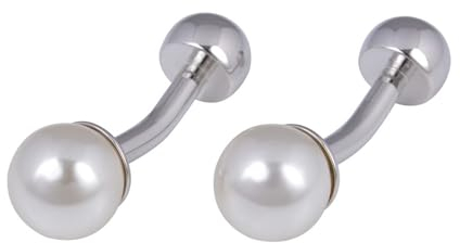 Manchettenknoepfe Herren Silber, Manschettenknöpfe Set Herren Perle Runde Form Damen Schmuck Hochzeit für Hemd mit Geschenkbox