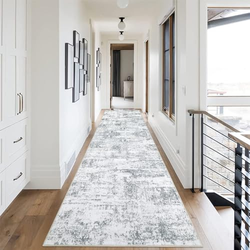 Cekene Carpet Runners for Hallways Non-slip Grey 80x300cm Extra long Hallway Runner Rug Machine Washable Boho kitchen Rugs Low Profile Floor Carpet for Entryway Front Door