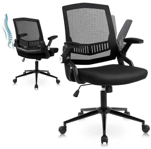 Youhauchair Bürostuhl, Schreibtischstuhl mit Hochklappbaren Armlehnen, Bürostuhl Ergonomisch mit Gepolstertem Arm und Sitz, Office Chair Höhenverstellbar Drehstuhl, Schwarz