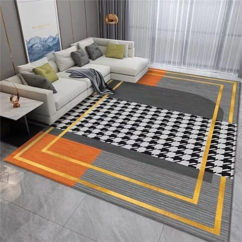 RUGMRZ Teppich Jugendzimmer Carpet Orange grau rechteckige geometrische Dekoration Schlafzimmer Teppich modernen Stil verschleißfest Teppich Bett 200X260CM