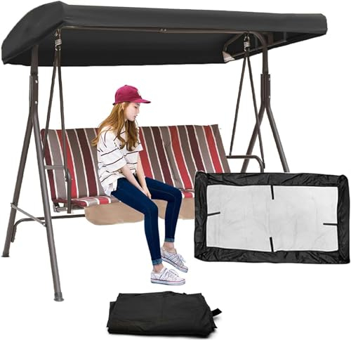GZYHDC Hollywoodschaukel-Ersatzdach, 191x120x18cm, 3-Sitzer, Wasserdicht, Polyester, Schwarz