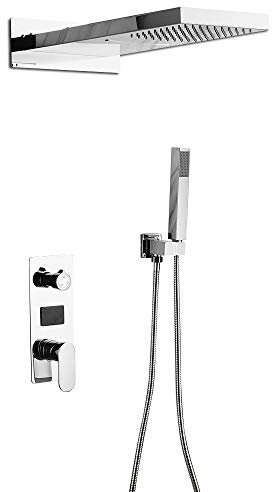 TuliperMood Set soffione a pioggia quadrato e maniglia, set doccia set di rubinetti per doccia digitali, soffione doccia a cascata, miscelatore con display digitale a 3 vie da incasso bagno doccia
