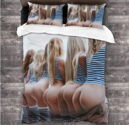 Bettwäsche 135x200 Nackt, Weich Mikrofaser 3D Druck Frau Bettwäsche Sets Sexy Bettbezug + 2 Kissenbezug 80x80 cm mit Reißveschluss, b403