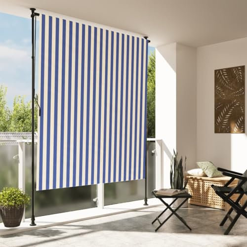 ZEYUAN Außenrollo Blau und Weiß 200x270 cm Stoff und Stahl, Sonnenschutz Balkon, Senkrechtmarkise Außen, Sonnensegel Aufrollbar, Windschutz Balkon, Balkon Sichtschutz - 368767