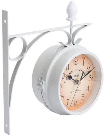 Ciieeo Doppelseitige Wanduhr Aus Im Vintage-Stil Römische Ziffern Ticken Für Wohnzimmer Und Flur Weiß