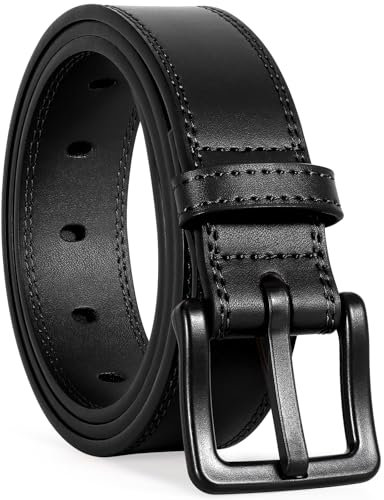 WHIPPY Gürtel Herren Ledergürtel für Jeans Verstellbarer Outdoor Leder Gürtel Unisex Arbeitsgürtel mit schwarz Kunststoffschnalle,schwarz 100cm