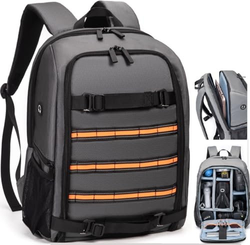 Mochila para Cámara 23L Paquete de Cámara Fotografía Profesional Mochila, Cámara DSLR Compatible, Computadora Portátil de 15,6, Trípode (Gris-3)