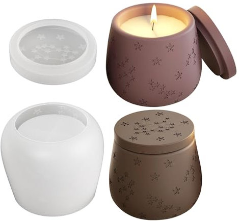 Silikonform Dose mit Deckel, Silikonformen Geßformen, Gießformen Silikon Kerzenbecher mit Sterne Muster, Silikonform Kerzenhalter mit Deckel, Giessformen Silikon für DIY Kerzenbecher, Vorratsgefäß (M)