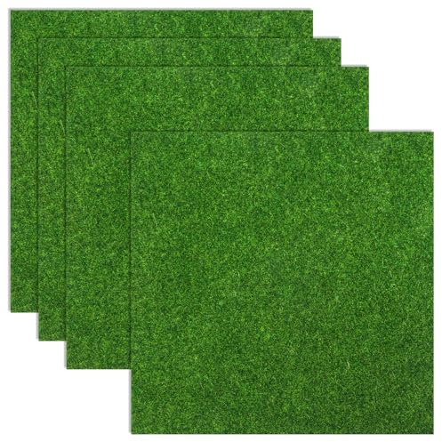 Aeaocvo 4 Pack Artificial Grass 20 x 20 cm Faux Turf Squares Mats for Fairy Garden, Miniature Dollhouse, DIY Crafts and Decor