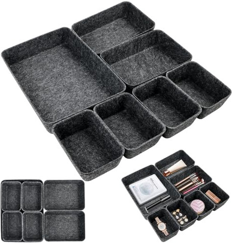 Fonyet 7er Set Schubladen Organizer Filz, Stapelbare Filz Aufbewahrungsbox Schubladen mit 3 Größen, Ordnungssystem Schublade für Schreibtisch, Schminktisch, Nachttisch, Schrank