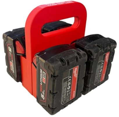 Battery Carrier Compatible with Milwaukee M18 18v for 4 or 6 Batteries | DIY Gift | Builders Gift | Gift For Dad | Heavy Duty | Personalisable 6 Battery/Red