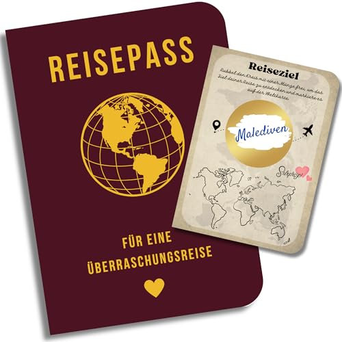 Reisegutschein, Urlaub Gutschein | Reisetagebuch zum ausfüllen, Reise Notizbuch | Reisepass für eine Überraschungsreise (mit Rubbelaufkleber) | Reise Geschenk, Urlaub Geschenkideen (Reise)