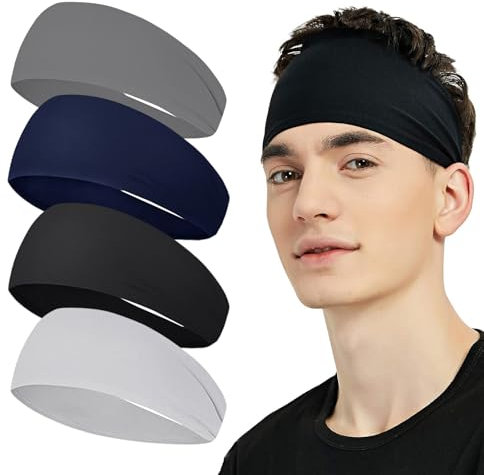 Sportiva Fascia Capelli 4 Pezzi Fascia Elastica Sportiva per Uomini e Donne, Fascia per il Sudore, Sport Fasce Capelli per Corsa Ciclismo Basket Yoga Fitness, per Uomo e Donna