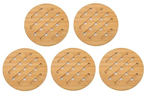 DIRBAK Bambus heiße Pad Trivet Pot Matte Set aus 5 Wärme Nicht -Schlupftischmatten für Küchen Esstisch Schutz Bambus Material (Round 18CM)