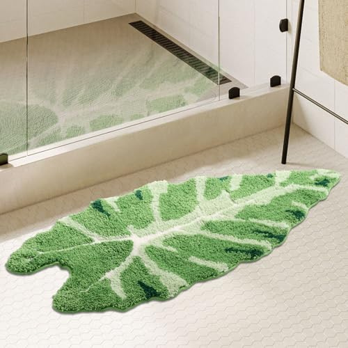 Sutowe Monstera Blatt Badematte, 50x100cm Grüne Blattform rutschfeste Badteppich, Weiches Wasser saugfähige Blattstil Badezimmer Teppich für Schlafzimmer Küche Badewanne