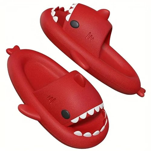 corimori Hai Badeschuhe, Haifisch Badeschlappen rutschfest, schnell trocknend, bequem mit Haifisch-Design (Gr. 34–43) (Rot 14, EU Schuhgrößensystem, Erwachsene, Damen, Numerisch (von/bis), M, 38, 39)