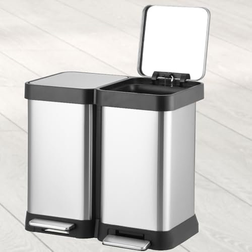 Salutmeuble Poubelle Double 40L,Poubelle Cuisine 2 Compartiments 2X20L,Poubelle de Tri Acier Inoxydable avec Double Couvercle, à Pédale, Pour la Cuisine, le Bureau et la Maison