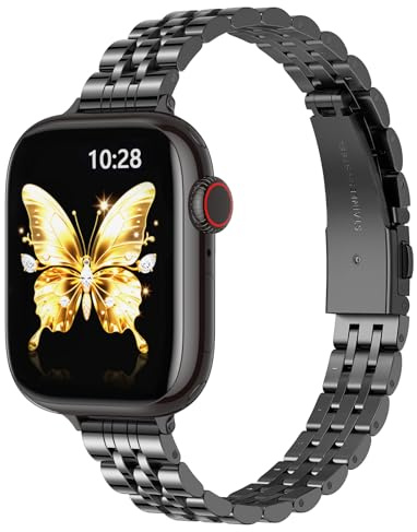 GEARYOU Slim Metall für Apple Watch Armband 42mm 41mm 40mm 38mm 44mm 45mm | Schlank Edelstahl Ersatzband Damen Dünnes Metallkettenband für iWatch SE 1-3,iwatch Series 11 10 9 8 7 6 5 4 3 2 1
