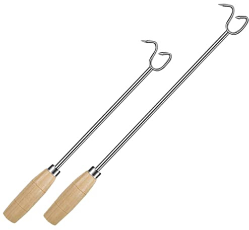 EPIGEIST 2 Stück Teiliges Fleischwender aus Edelstahl mit Hitzebeständigem Holzgriff Lang Robustes Grillzubehör zum Einfachen Wenden von Schweinefleisch Hähnchen Braten und Geflügel