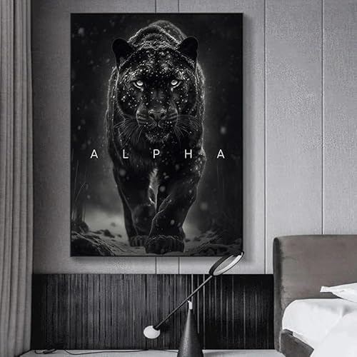LTjiajuypd Black Panther Motivationsposter, Druck, Conquer Focus, Zitate, Tier-Leinwandgemälde, Wandkunst für Wohnzimmer, Dekoration, Bild (60 x 90 cm)