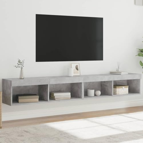 Qnhdfrt LED TV Lowboard Hängend 2er Set Betongrau 100x30x30 cm Holzwerkstoff mit RGB Beleuchtung Moderne TV Möbel platzsparend für Wohnzimmer Schlafzimmer Flur