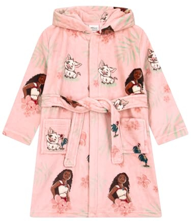 Disney Moana Girls Dressing Gown, Princess Moana Dressing Gown For Girls, Fluffy Fleece Kids Bathrobe, Pink 4-5 Years