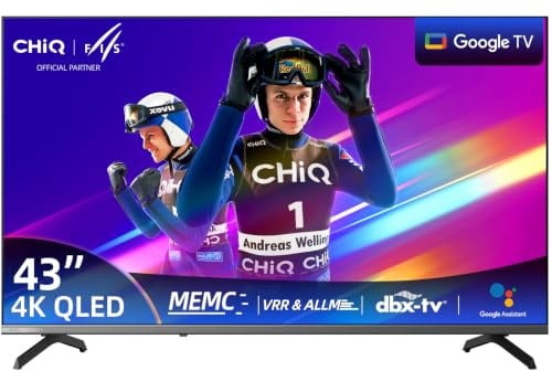 CHiQ U43QST Smart TV 43 QLED 4K Google TV HDR10 | ALLM & VRR per gaming, MEMC, Controllo vocale, Design ultra-sottile in metallo, Dolby Audio, Wi-Fi dual-band 2.4G/5G