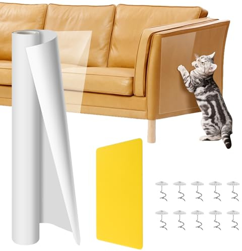 Kratzschutz Sofa Katze Transparent, 5m x 40cm Selbstklebende Kratzfolie, Transparent Kratzschutzfolie, Anti Kratz Folie für Möbel Couch Sofa Wand Tür Schutz