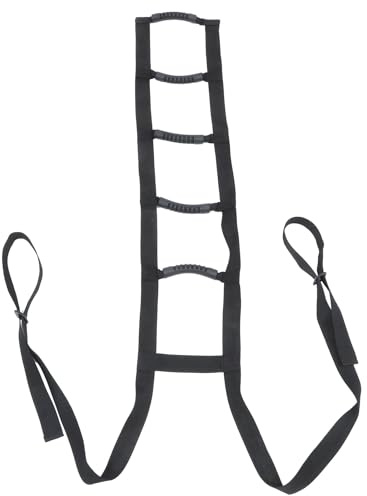 Verstellbarer Gurtseilleiter fürs Bett mit Fünf Griffen, Schwarz | Oxford Gewebe, Dickes Gurtband, Zwei Rutschfeste Schnallen, 220x21x1,5cm, für Standardrahmen