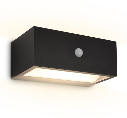 BRILONER - Wandleuchte aussen mit Bewegungsmelder, Kabellos, Dimmbar, IP44 Spritzwasserschutz, Aussenlampe Wand, Wandlampe Akku, Außenlampe, Wandleuchte ohne Stromanschluss, 18,5x9,5x7,5 cm, Schwarz