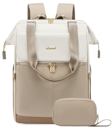 LOVEVOOK Laptop Schulrucksack Teenager, Damen Rucksack Modern, Schultasche Backpack Women Elegant Tagesrucksäcke Handtasche 2 in 1, 17,3 Zoll für Uni Büro Arbeit, Beige & Khaki