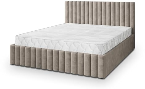 Masseno Polsterbett CARMIA K 200x200 cm, Doppelbett, Bettkasten, Stauraum, Lattenrost Und Kopfteil - Beige, Paros 02