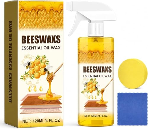 Bienenwachs Möbelpolitur Spray für die Holzpflege, 120ml Bienenwachs Holzpolitur Spray, Natürliche Holzpflege & Möbelpolitur für Massivholz, Kratzerreparatur und Auffrischungsspray inkl, Schwammn&Tuch