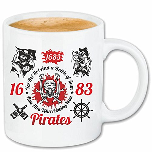 Reifen-Markt Kaffeetasse A BOTTLE OF RUM SKULL PIRAT SEERÄUBER PIRAT PIRATEN SEERÄUBER SKULL TOTENKOPF SCHÄDEL SKELETT Keramik 330 ml in Weiß