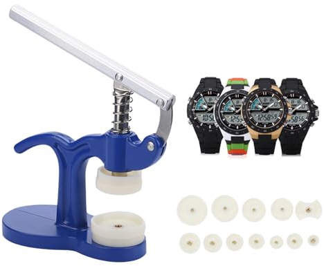 Cocoarm Uhr Einpresswerkzeug Uhrwerkzeug Gehäuseschließer Einpresswerkzeug Uhrendeckelpresse Uhr Reparatur Werkzeug mit 12 Druckplatten Kunststoffeinsätze Größe von 18 mm bis 50 mm