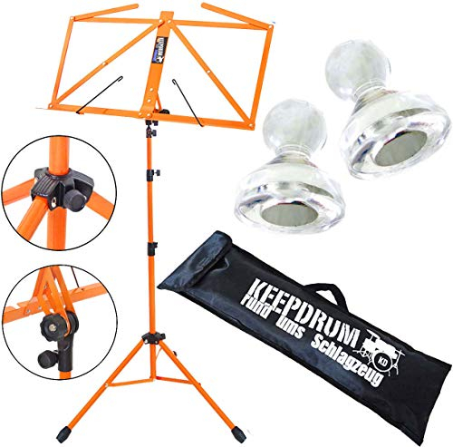 keepdrum MUS3OR Notenstaender Orange mit Tasche + 2 Notenpult Magnete