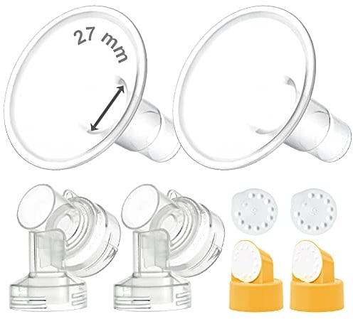 Maymom MyFit Flange Set, Two-Piece Breast Shield (27mm Large) Connector Valve Membrane Compatible with Medela Breast Pumps (Pump in Style Advanced, Lactina, Symphony) Not Original Medela Pump Parts