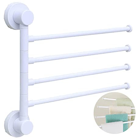 DXIA Portasciugamani girevole a 180°, ruotano 4 porta asciugamani asciugamano rack bar, senza forare, con 5 braccia, da bagno,cucina, semplice ed elegante (bianco)