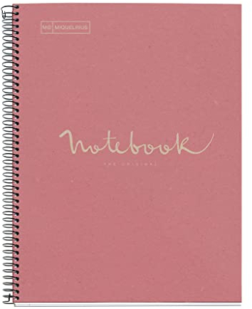 Miquelrius - Notebook Emotions Notizbuch 100 % recycelt, 1 Streifen, A4, 80 Blatt mit horizontalem Linien, 7 mm, Papier 80 g, 4 Bohrungen, Kartoneinband, Rosa