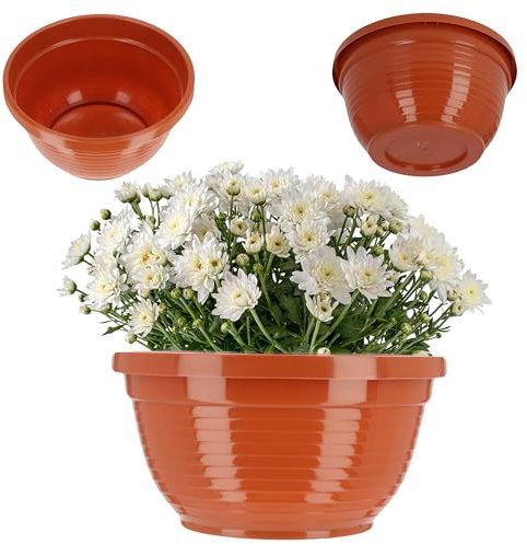 KADAX Bac à fleurs rond en plastique - Résistant aux intempéries - Pour l'extérieur - Bol funéraire léger - Diamètre : 18 cm - Terre cuite
