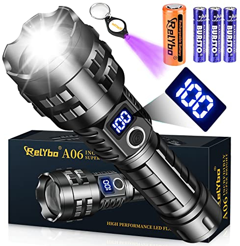 Linternas Led Alta Potencia, Linterna Led Recargable Alta Potencia, Xhp90 450000 Lumens Linterna a Pilas, Linterna Recargable USB Super Potente Tactica Policial Militar Linterna Largo Alcance 5 Modes