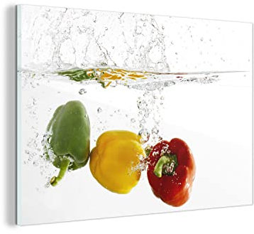 MuchoWow Glasbild Glasfoto Wandbild Bilder Deko 60x40 cm Paprika - Wasser - Gemüse