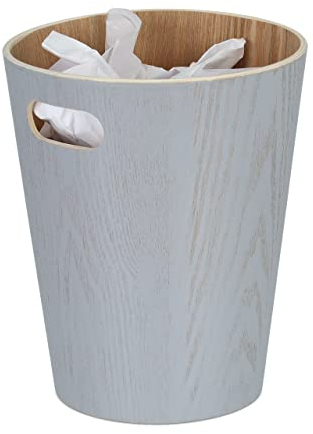 Relaxdays Papelera Redonda de Madera, Cubo Papeles Oficina, Bote Papel sin Tapa, Cesto Residuos, 28x23 cm, Gris Claro
