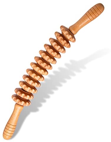 DAOZWUBGIH Massageroller Holz, Faszienstab Holz Aus Buchenholz,Faszienrolle Mit Griff - Cellulite Massagegerät Maderotherapie Lymphdrainage Gerät