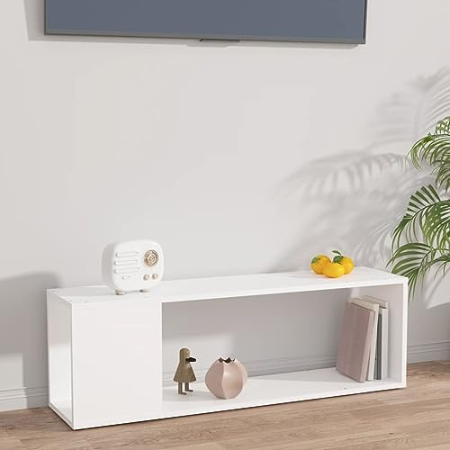 Homiuse Mueble TV Blanco de Madera Contrachapada para Salon Moderno, Mesa Television Bajo con Soporte de Pie - 100x24x32 cm