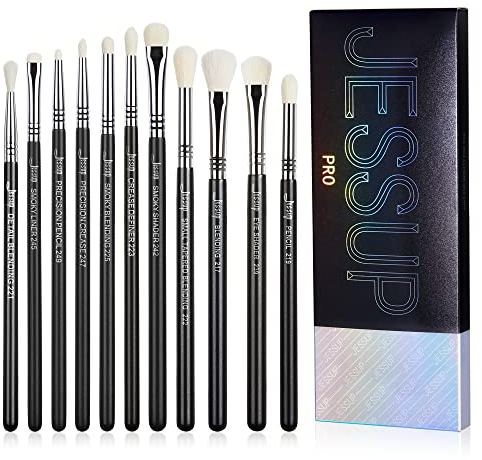 Jessup Lot de 11 pinceaux pour fard à paupières, pour le maquillage des yeux professionnel, indispensable, pour le maquillage des yeux - Noir et argenté T340